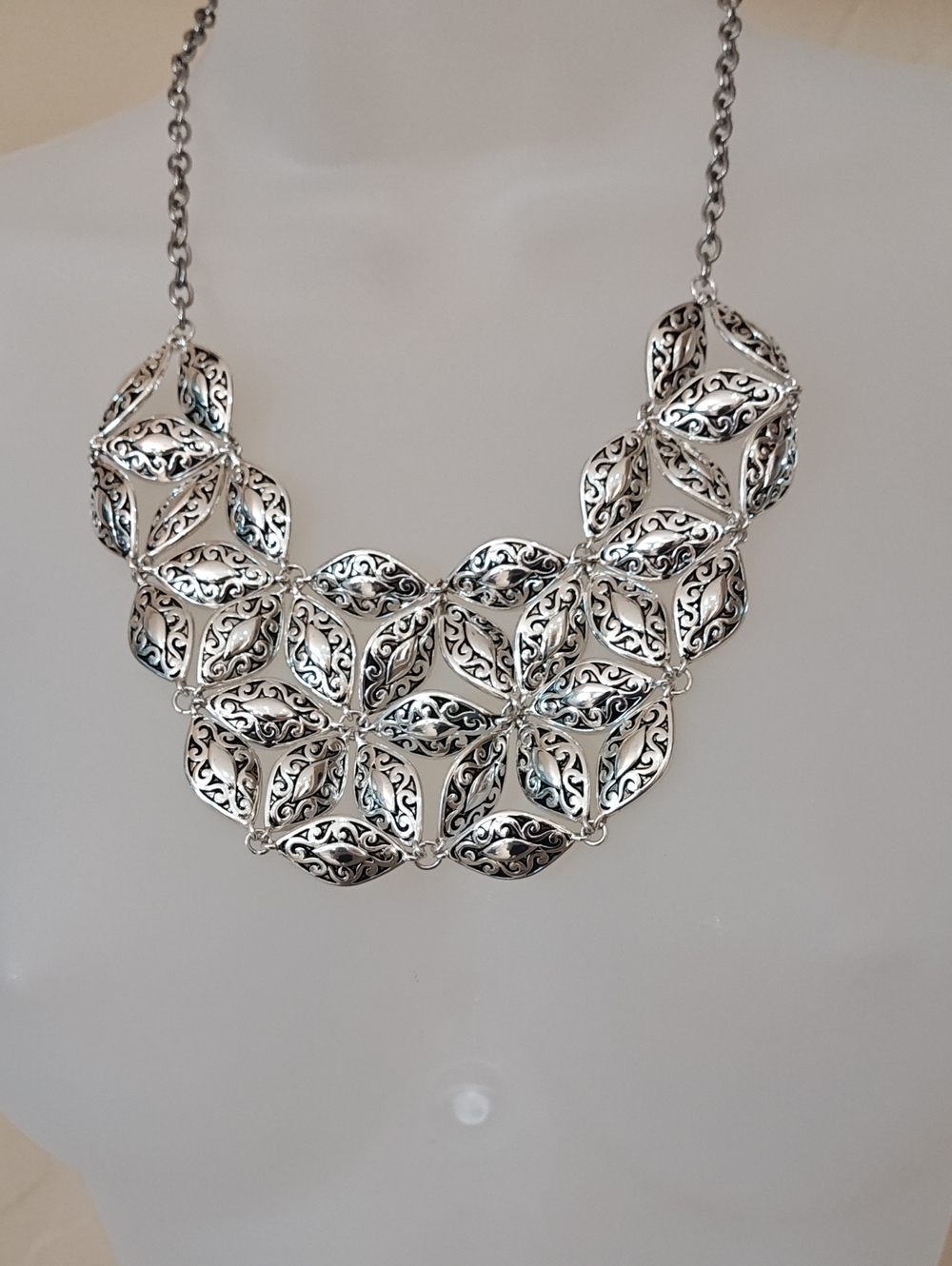 Intricate Silver Filigree Bib Necklace - Women Jewelry